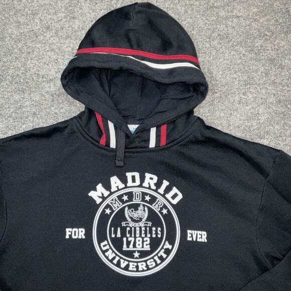 Safron Sweater Womens Medium Black Pullover MADRID UNIVERSITY Sweatshirt Hooded - Picture 3 of 9